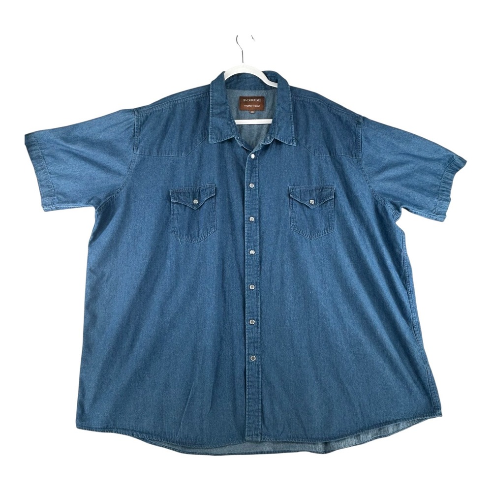 Forge Work Wear Pearl snap Mens Size 3XLT Tall Denim Shirt Short‎ Sleeve Western